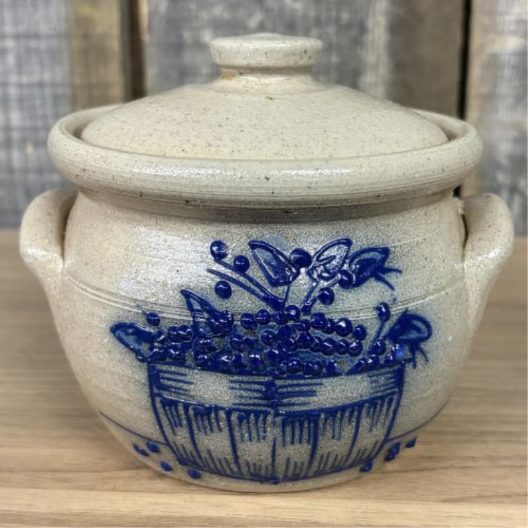 Salmon Falls Stoneware Blueberry Basket Lidded Bean Pot Dated 2000