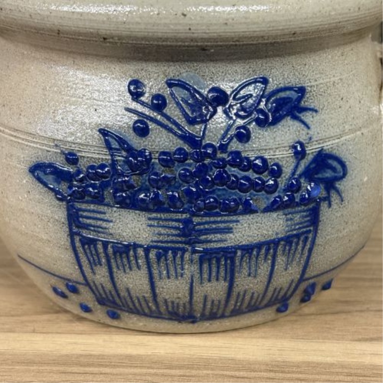 Salmon Falls Stoneware Blueberry Basket Lidded Bean Pot Dated 2000