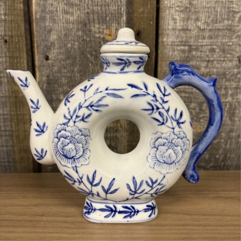 A Trio of Chinese Style Blue and White Porcelain Decorative Teapots