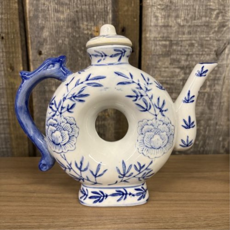 A Trio of Chinese Style Blue and White Porcelain Decorative Teapots