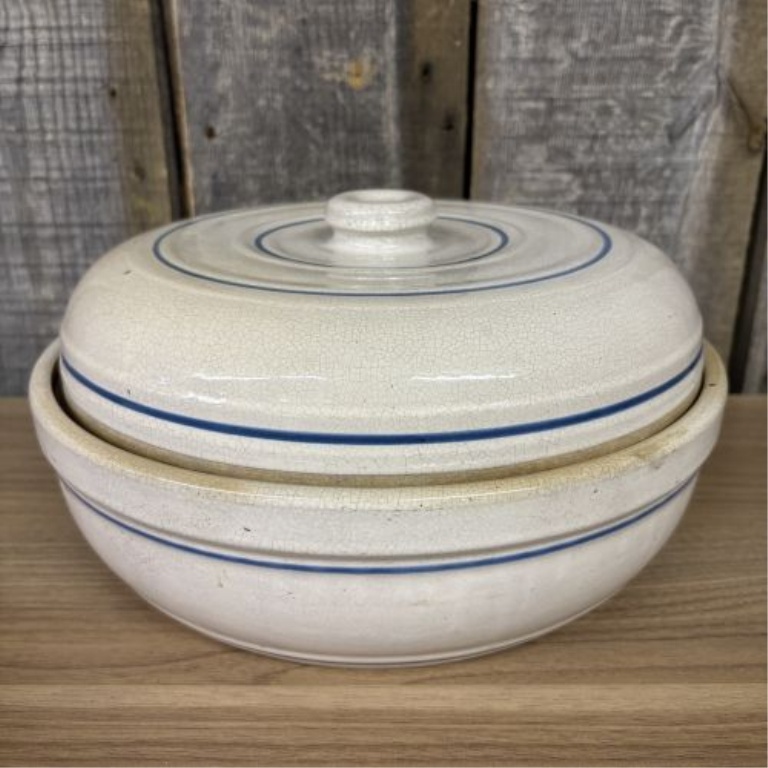 American Banded Stoneware Lidded Casserole Dish