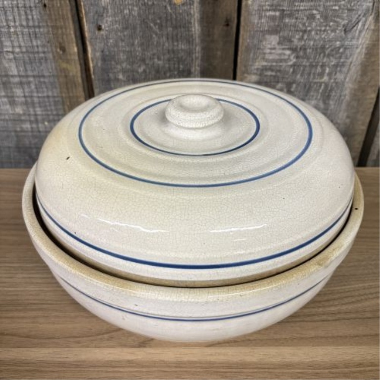 American Banded Stoneware Lidded Casserole Dish