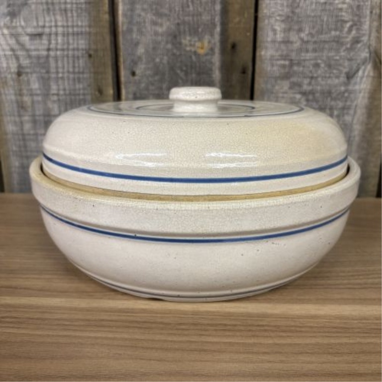 American Banded Stoneware Lidded Casserole Dish