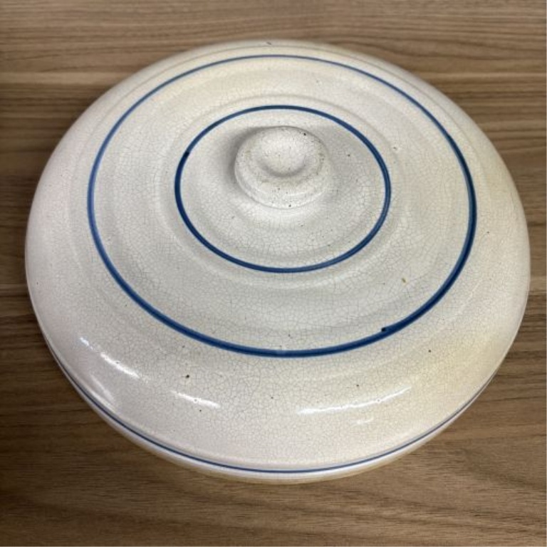 American Banded Stoneware Lidded Casserole Dish