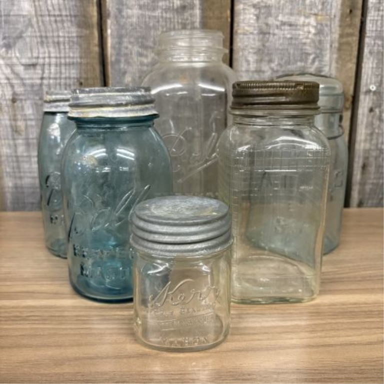 An Assortment of Vintage Ball, Atlas, and Kerr Glass Canning Jars