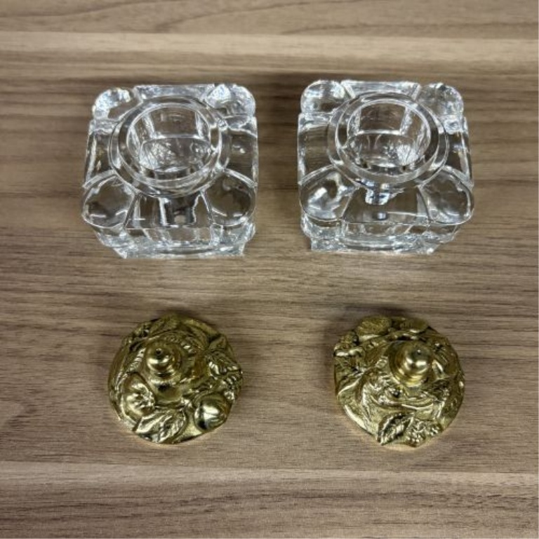 A Pair of Art Deco Style Cut Glass and Gilt Brass Salt and Pepper Shakers
