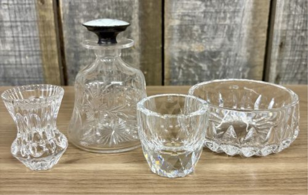 An Assortment of Decorative Crystal and Art Glass including Swarovski and Sterling Mounted Items