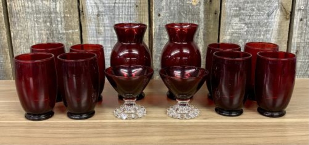 A 12-Piece Collection of Red Glass Tableware Attributed to Anchor Hocking