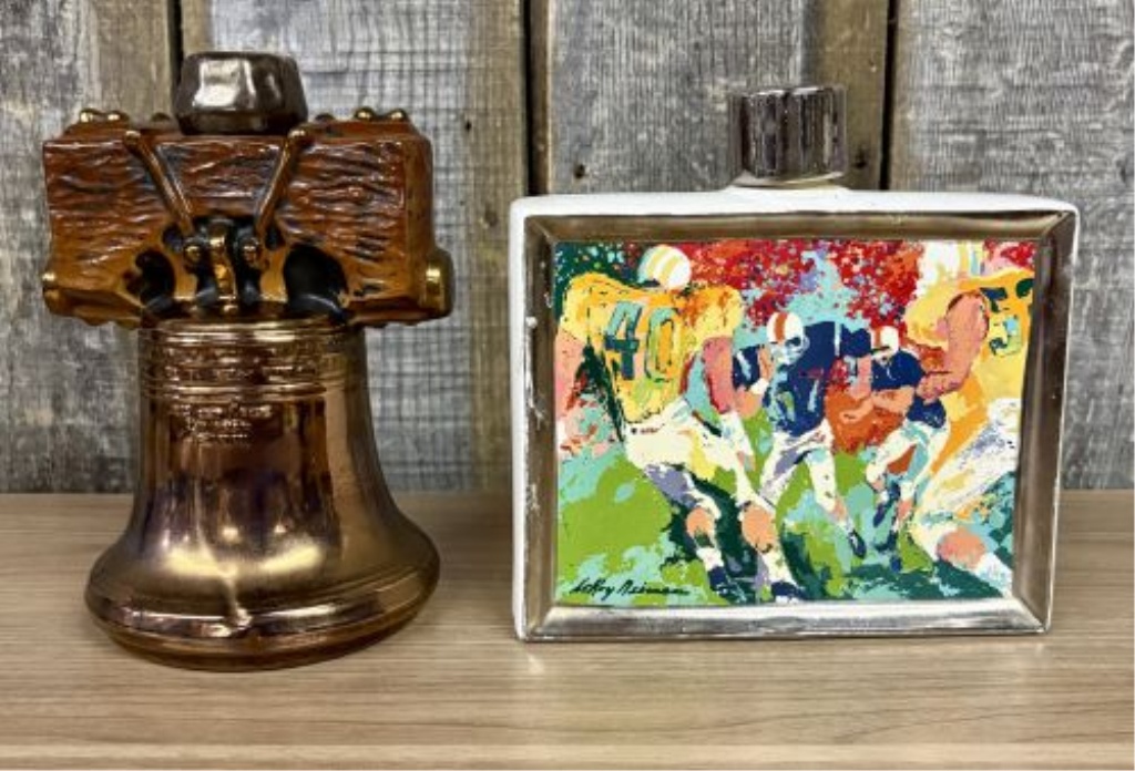 Two Ceramic Commemorative Decanters Including LeRoy Neiman Football and Liberty Bell