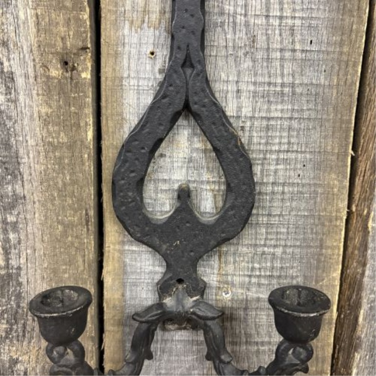 A Gothic Revival Style Cast Iron Two Arm Wall Sconce