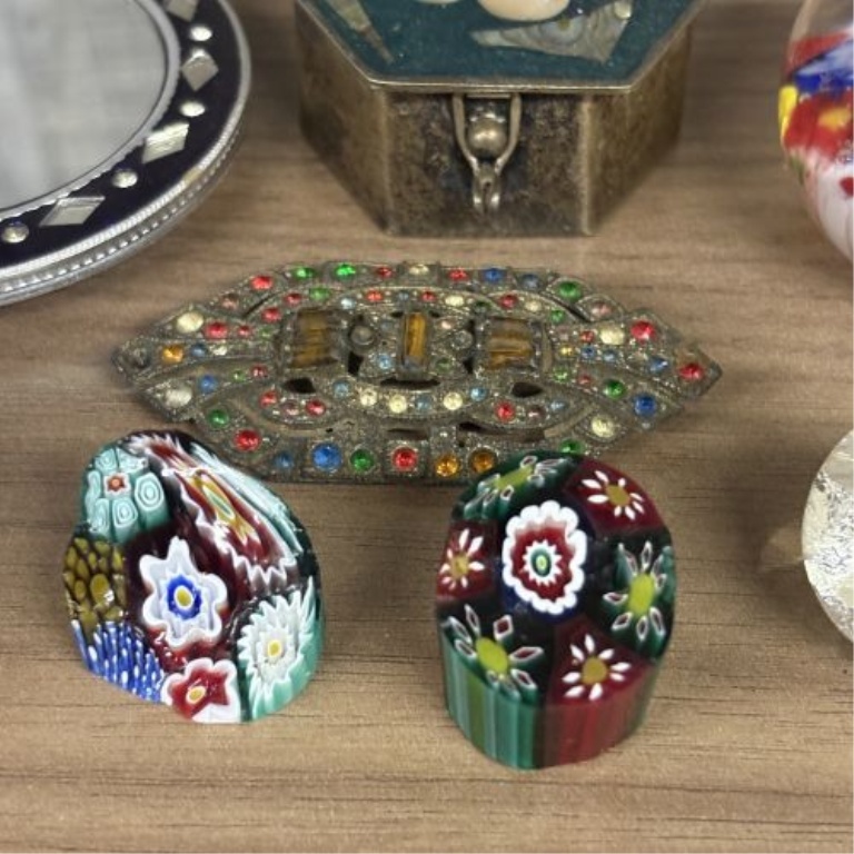 A Collection of Miniature Decorative Objects including Murano Style Millefiori Glass and Vintage Trinkets