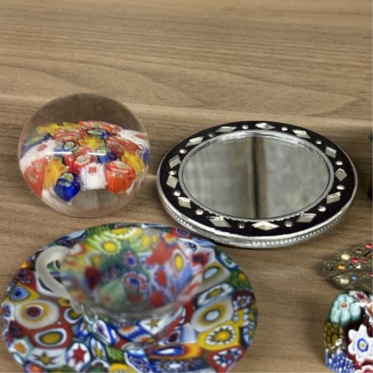 A Collection of Miniature Decorative Objects including Murano Style Millefiori Glass and Vintage Trinkets