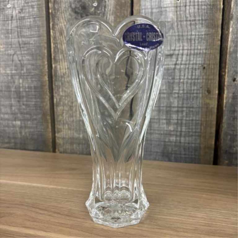 A Trio of Decorative Vases including Amethyst Ruffled Glass and American Lead Crystal