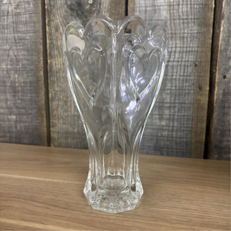 A Trio of Decorative Vases including Amethyst Ruffled Glass and American Lead Crystal