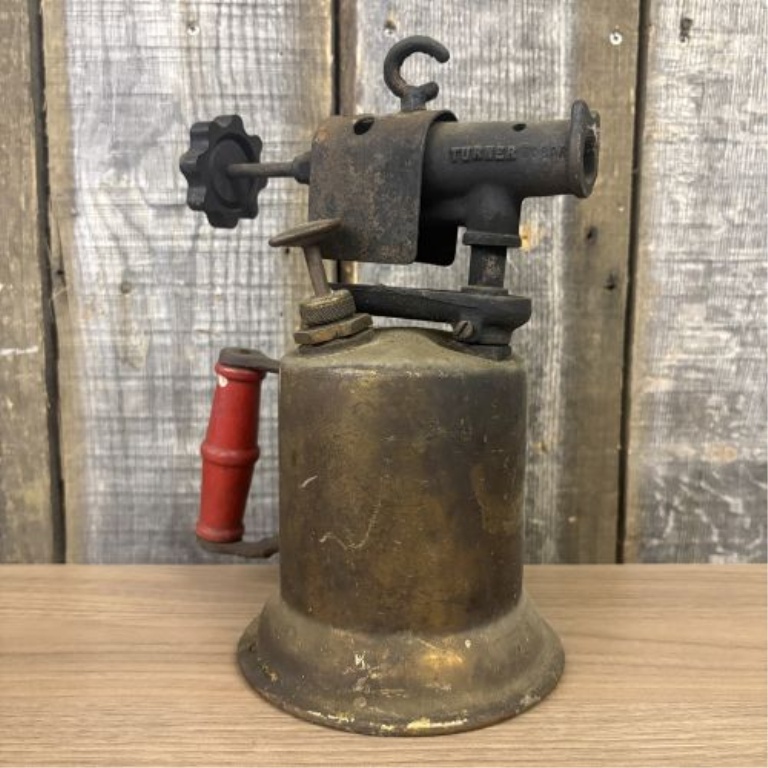 Two Vintage American Brass Gasoline Blow Torches, Turner and Lenk