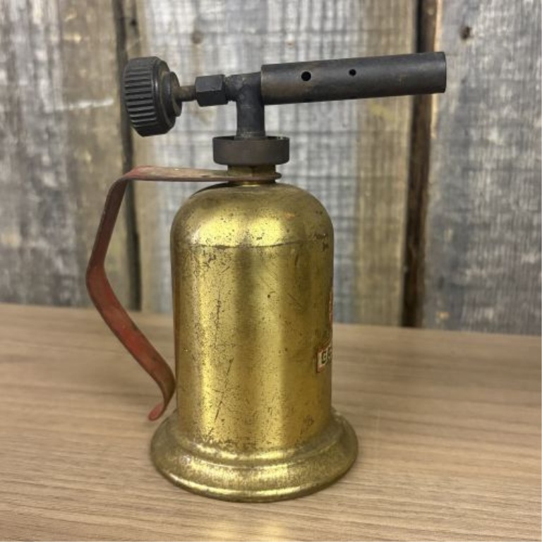 Two Vintage American Brass Gasoline Blow Torches, Turner and Lenk