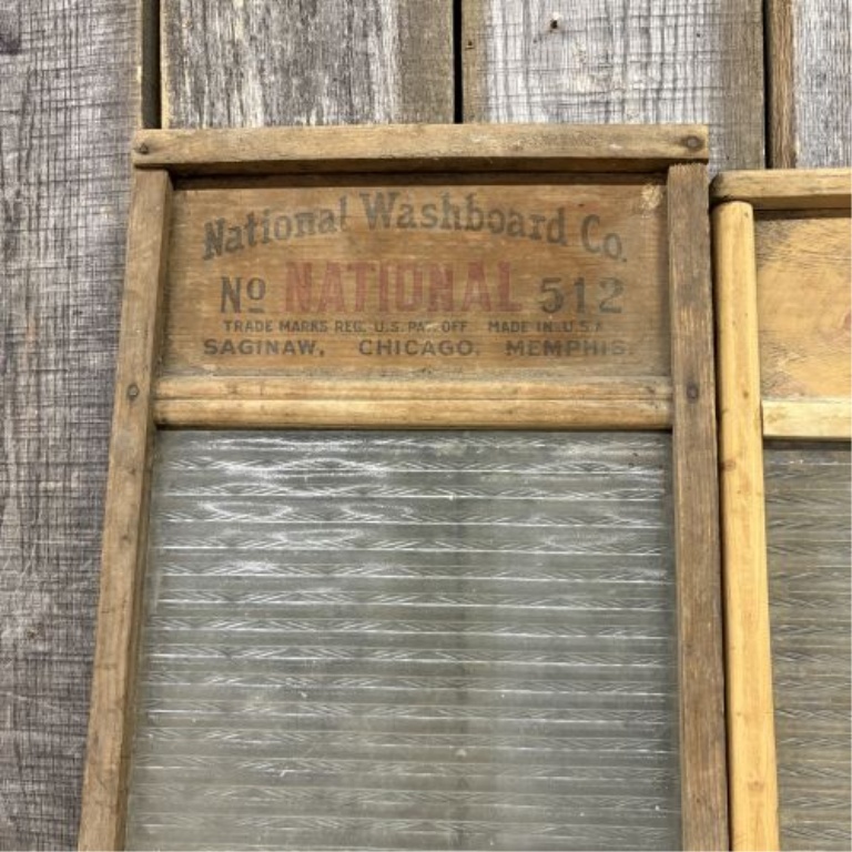 A Pair of National Washboard Co. Glass and Wood Washboards Nos. 512 and 80