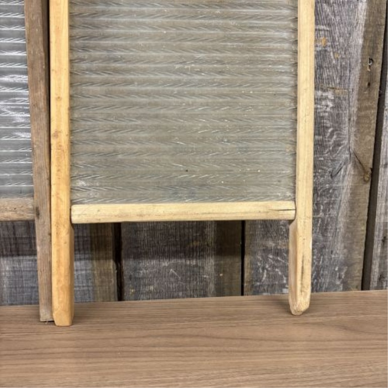 A Pair of National Washboard Co. Glass and Wood Washboards Nos. 512 and 80