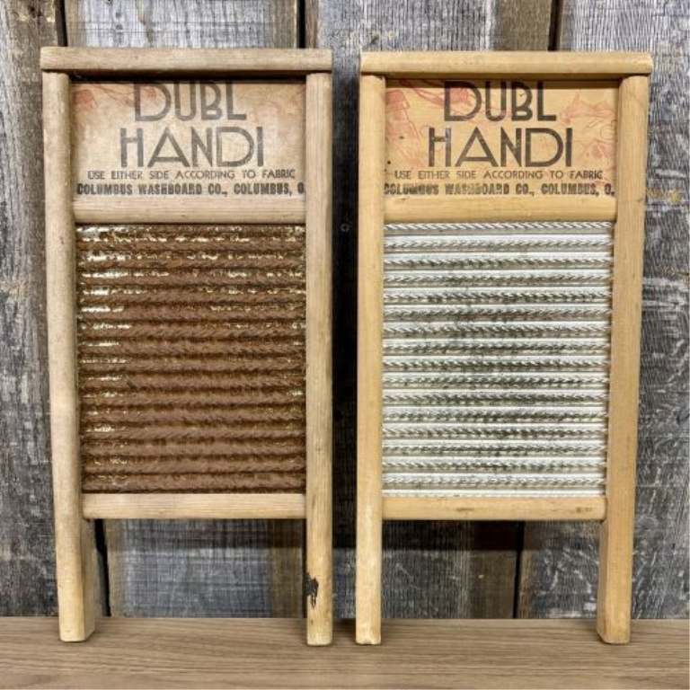 A Pair of Vintage Dubl Handi Travel-Sized Washboards by Columbus Washboard Co.