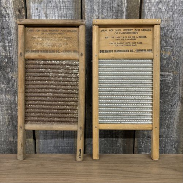 A Pair of Vintage Dubl Handi Travel-Sized Washboards by Columbus Washboard Co.