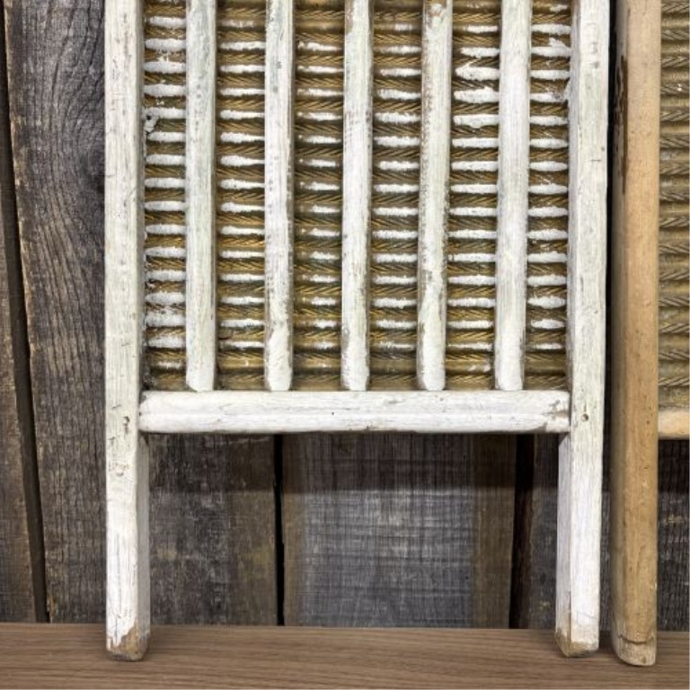 Two Vintage Wood and Metal Washboards by National Washboard Co. and Monarch Mfg. Co.