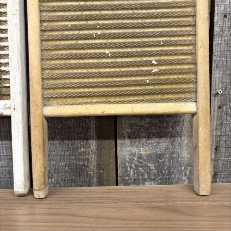 Two Vintage Wood and Metal Washboards by National Washboard Co. and Monarch Mfg. Co.