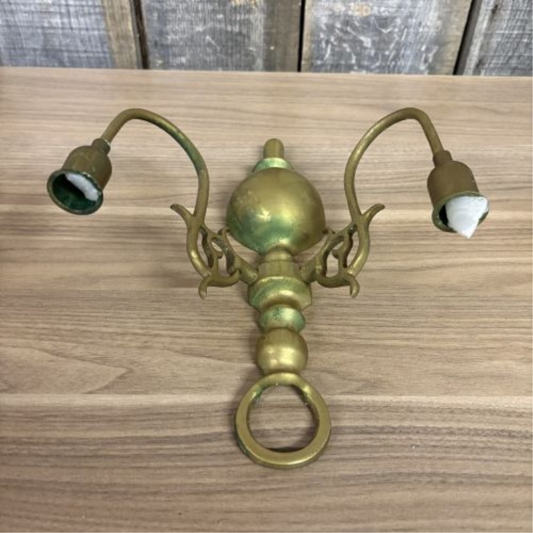 A Pair of Vintage Colonial Revival Style Cast Brass Double Arm Wall Sconces