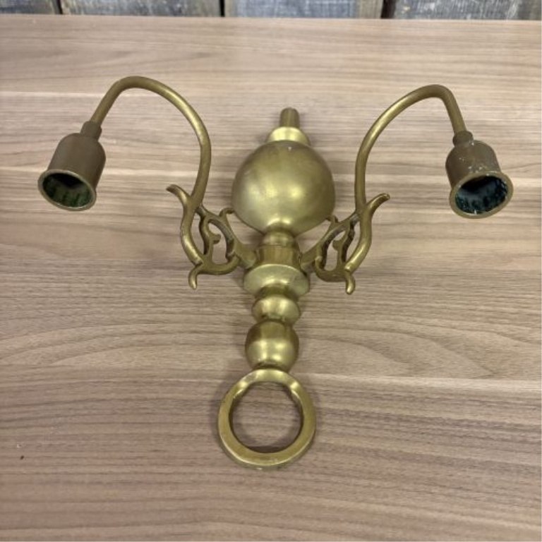 A Pair of Vintage Colonial Revival Style Cast Brass Double Arm Wall Sconces