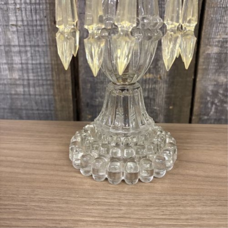 Mid-Century Glass Boudoir Lamp with Frosted Grape Shade and Hanging Prisms