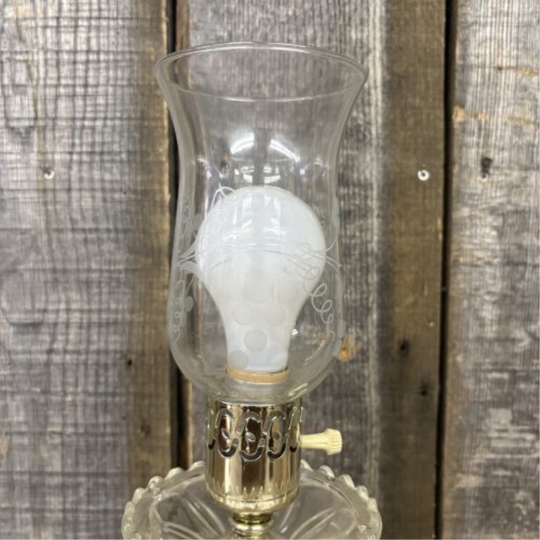 Vintage Glass Hurricane Boudoir Lamp with Prisms and Marble Base