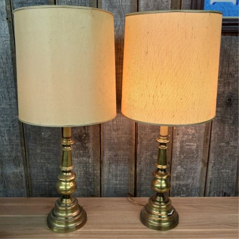 A Pair of Mid-Century Traditional Brass Table Lamps Attributed to Stiffel
