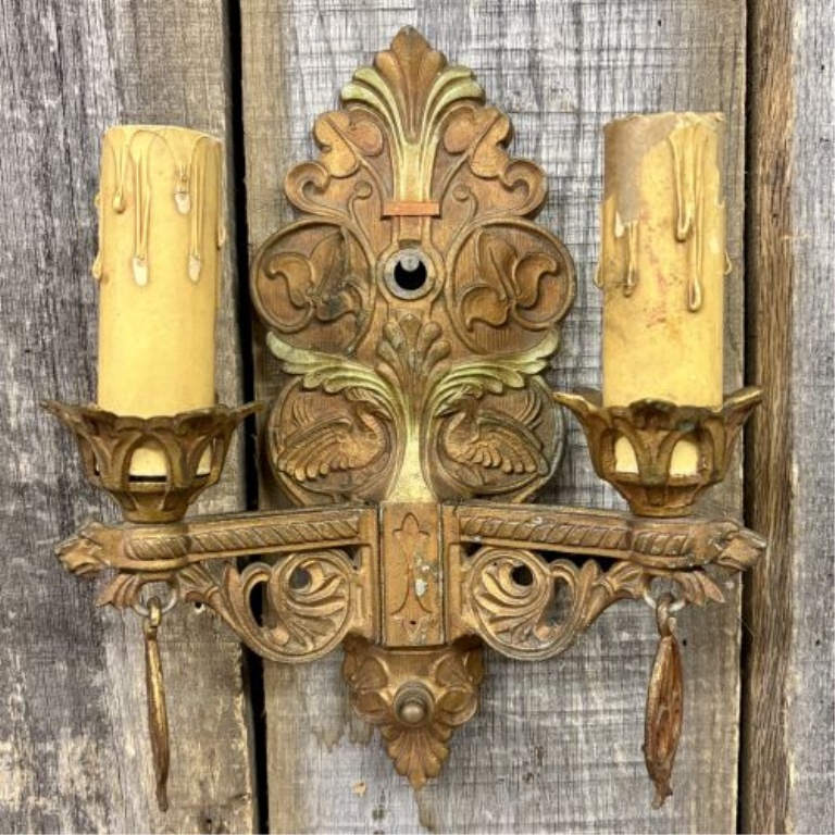 An American Neoclassical Revival Polychrome Cast Metal Double-Arm Wall Sconce