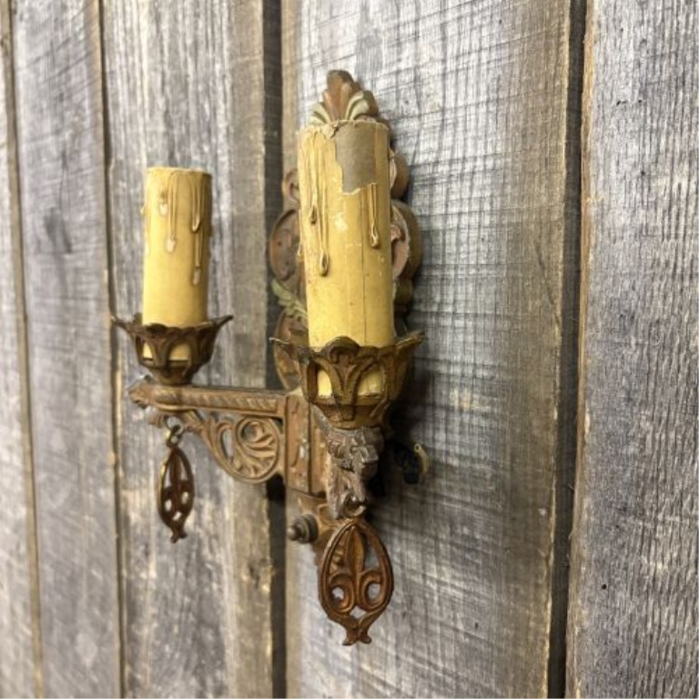 An American Neoclassical Revival Polychrome Cast Metal Double-Arm Wall Sconce