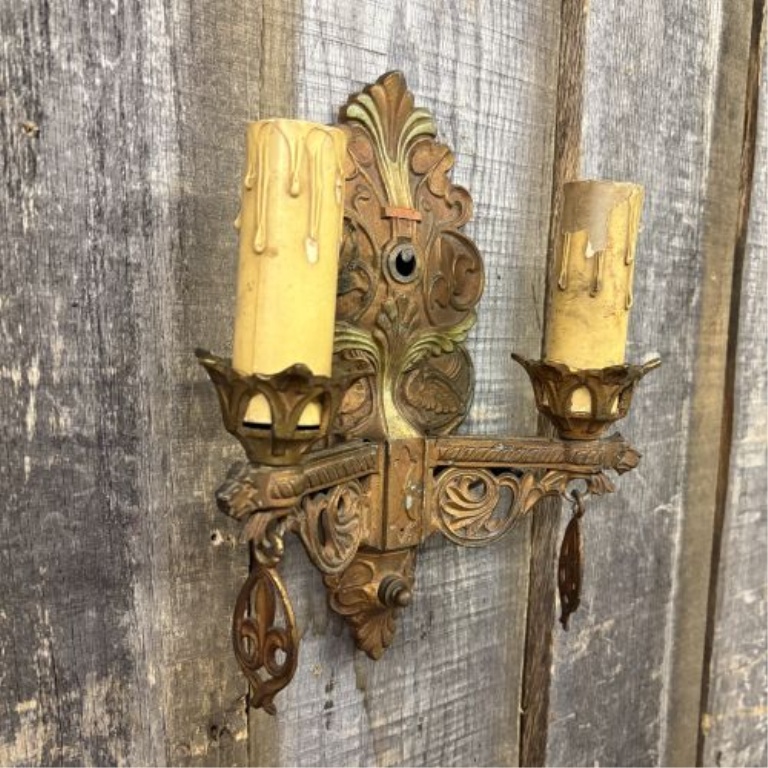 An American Neoclassical Revival Polychrome Cast Metal Double-Arm Wall Sconce
