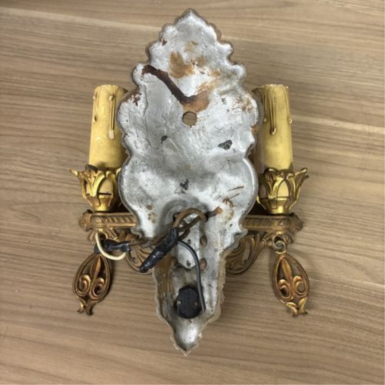 An American Neoclassical Revival Polychrome Cast Metal Double-Arm Wall Sconce