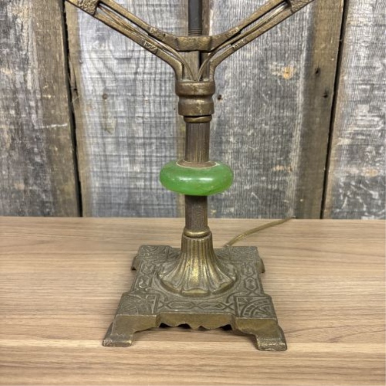 Art Deco Two-Light Electric Table Lamp with Green Jadeite Glass Accent