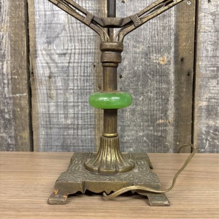 Art Deco Two-Light Electric Table Lamp with Green Jadeite Glass Accent
