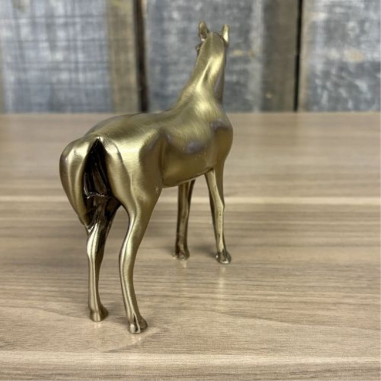Two Decorative Brass-Toned Metal Items Including a Fritz Brass Kentucky State Paperweight and a Standing Horse Figurine