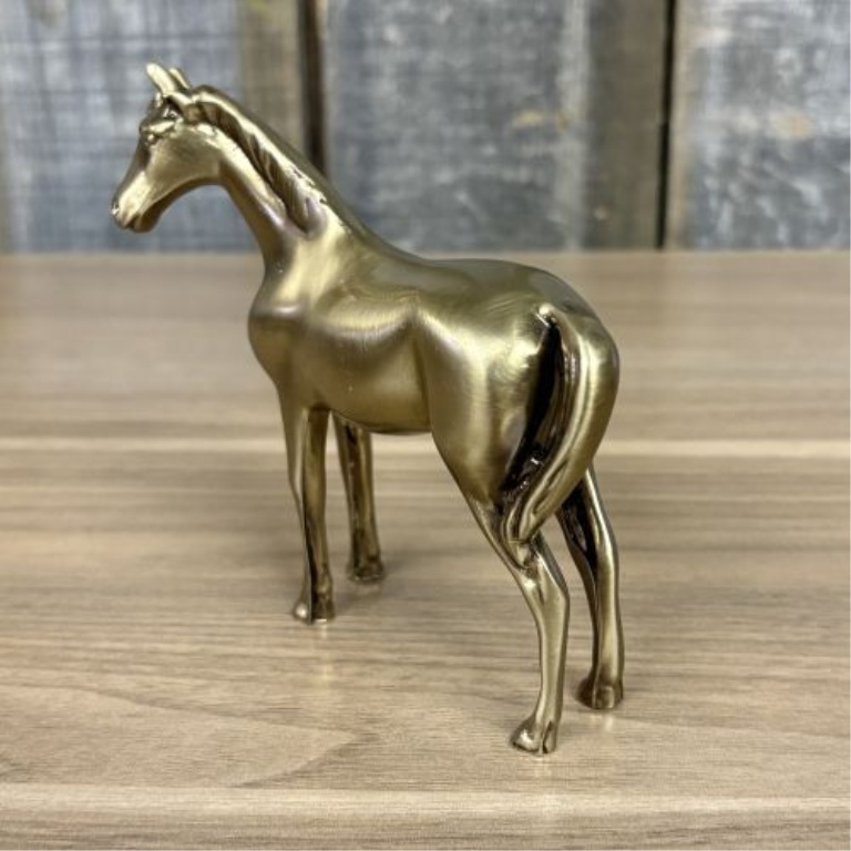 Two Decorative Brass-Toned Metal Items Including a Fritz Brass Kentucky State Paperweight and a Standing Horse Figurine