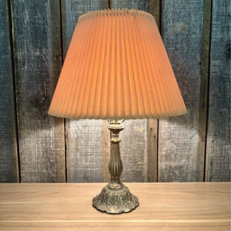 Neoclassical Style Antiqued Bronze-Tone Metal Table Lamp with Pleated Shade