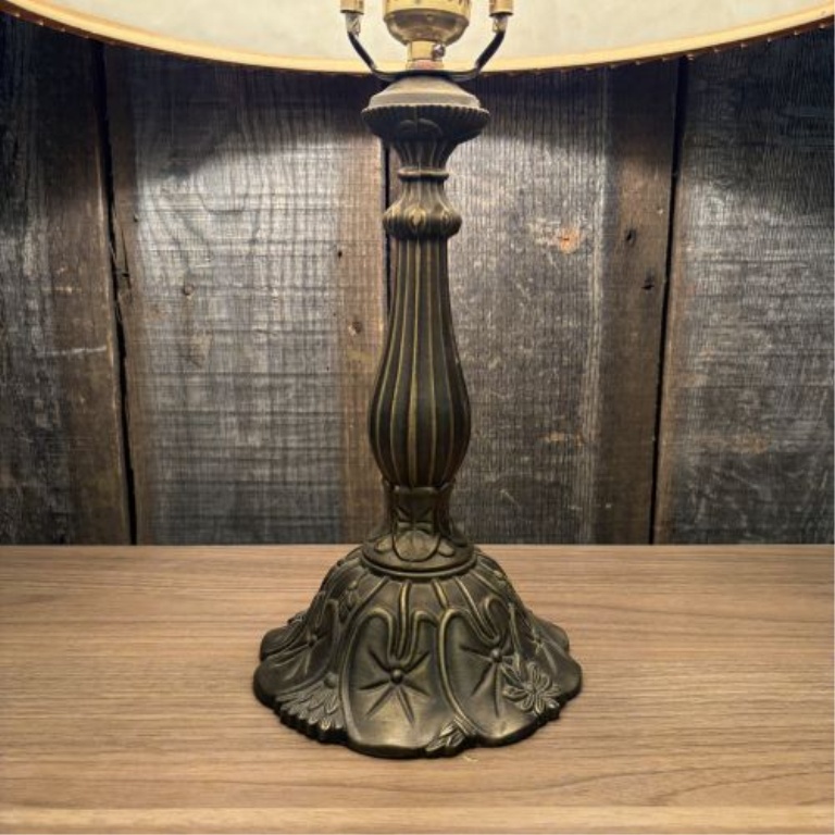 Neoclassical Style Antiqued Bronze-Tone Metal Table Lamp with Pleated Shade