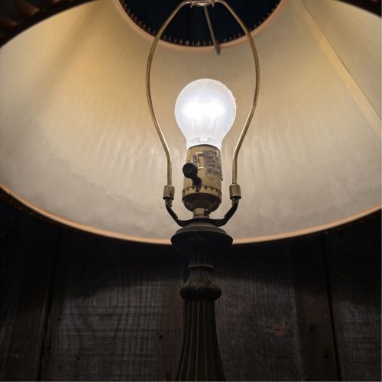 Neoclassical Style Antiqued Bronze-Tone Metal Table Lamp with Pleated Shade