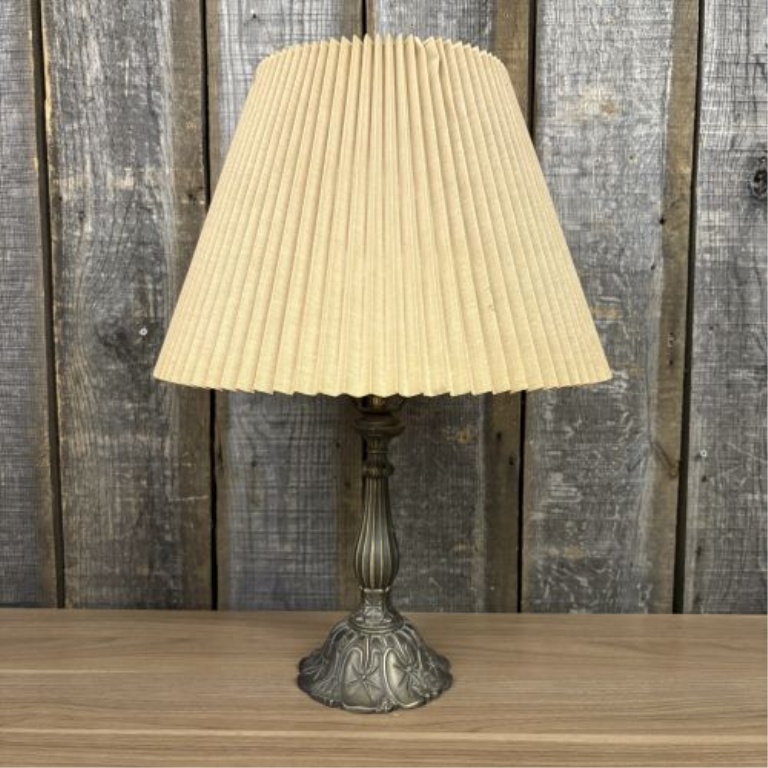 Neoclassical Style Antiqued Bronze-Tone Metal Table Lamp with Pleated Shade