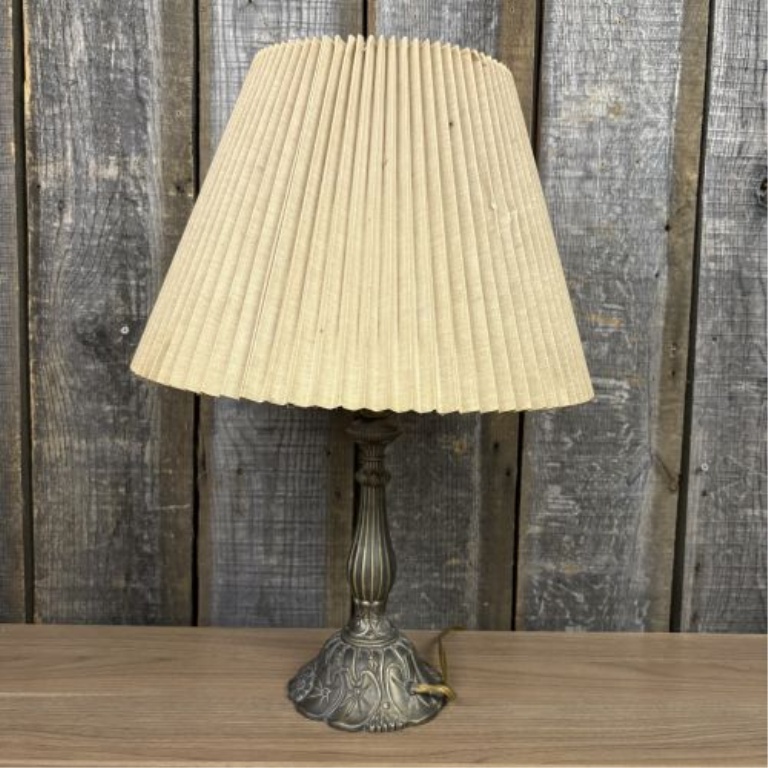 Neoclassical Style Antiqued Bronze-Tone Metal Table Lamp with Pleated Shade