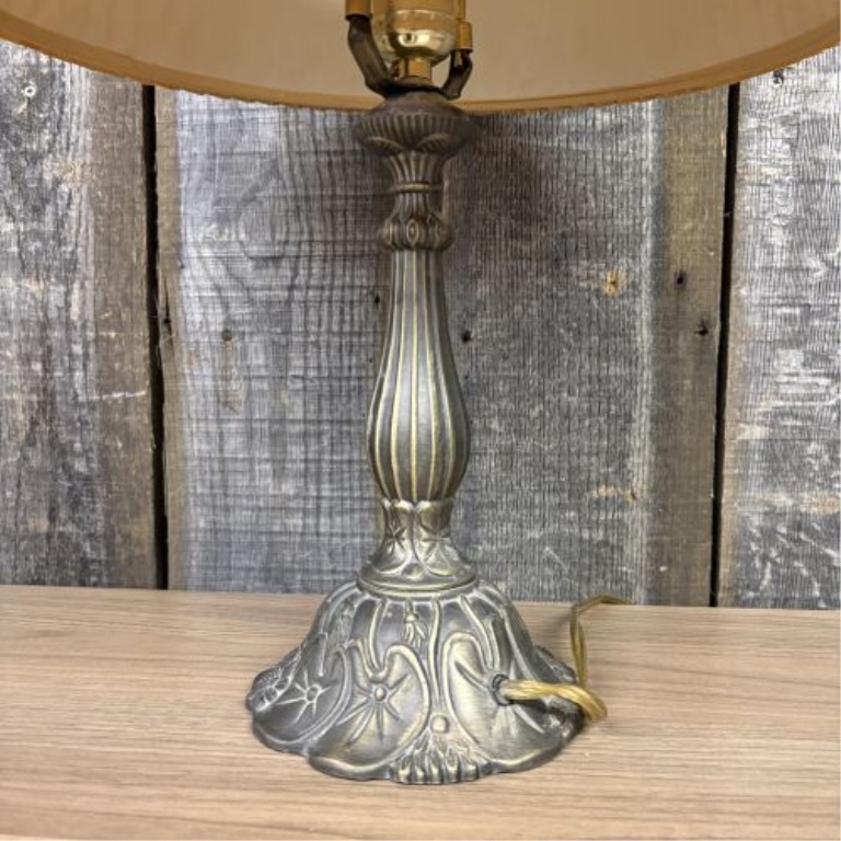 Neoclassical Style Antiqued Bronze-Tone Metal Table Lamp with Pleated Shade