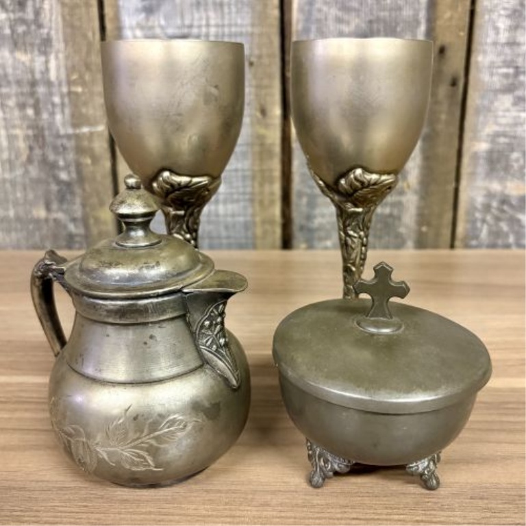 Four American and Contemporary Silver-Plated Tableware and Liturgical Vessels