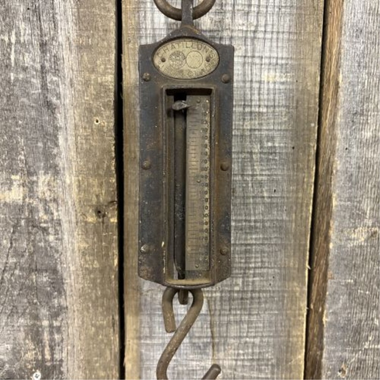 Antique John Chatillon and Sons Iron Clad 200 Pound Hanging Spring Scale