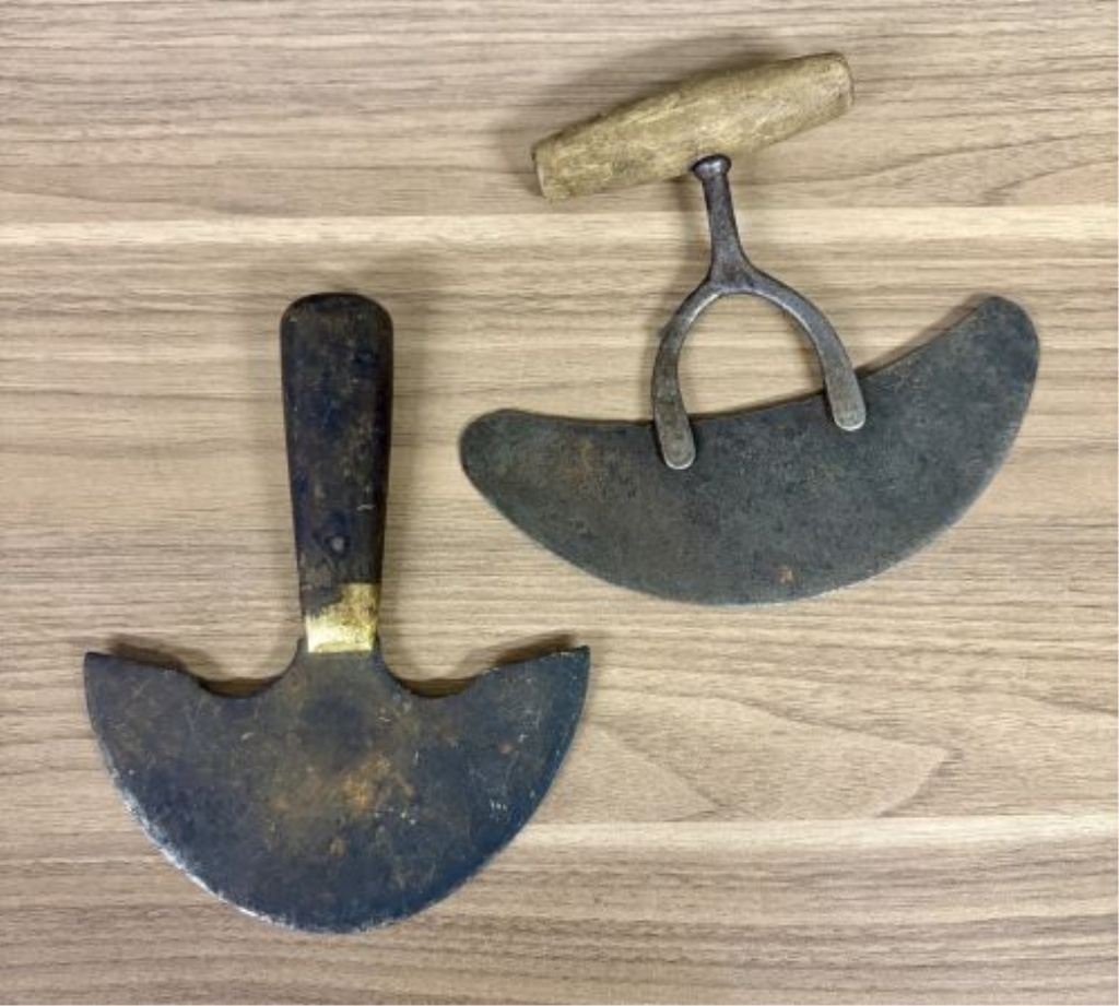 Two Antique Hand Tools: A Rocking Herb Chopper and a Leatherworker's Head Knife