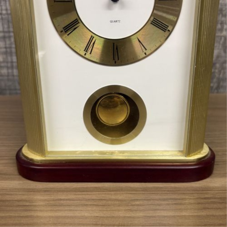 Bulova Gold-Tone and Wood-Finished Quartz Mantel Clock with Pendulum