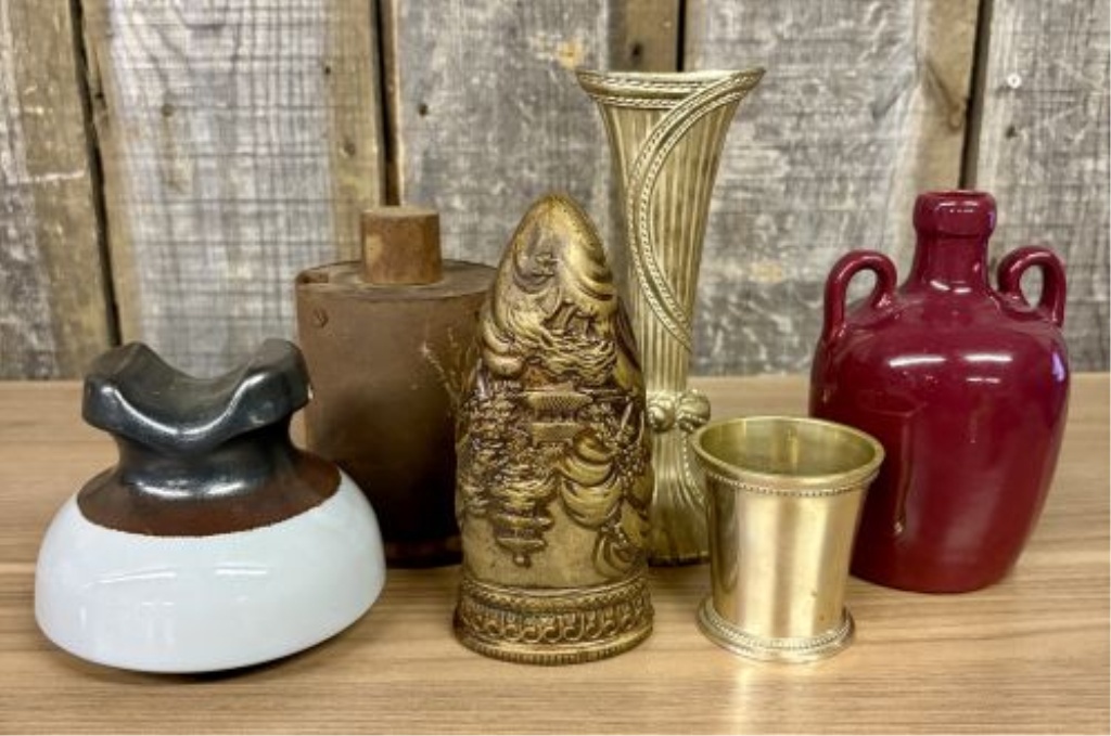 A Collection of Vintage Decorative and Utilitarian Objects Including Metalware and Ceramics